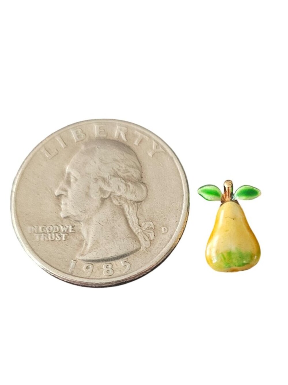 Yellow Enamel Pear Pin, Tie, Lapel, Green Leaf J663